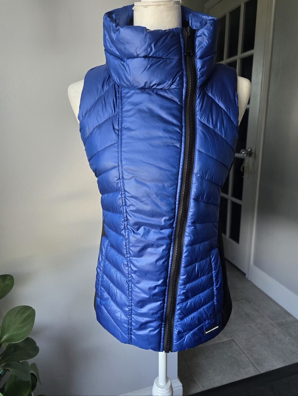 DKNY Sport Asymmetrical Zip Puffer Vest - Cobalt Blue - Size XS
